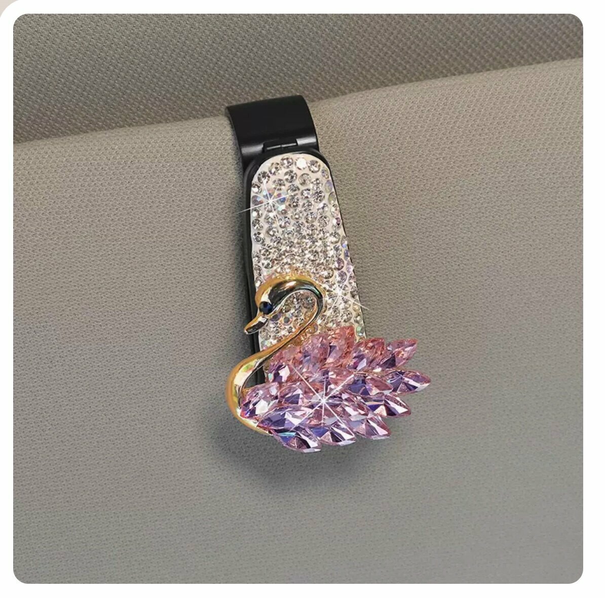Popular car sun visor glasses clip (color diamond glasses clip + pink swan)