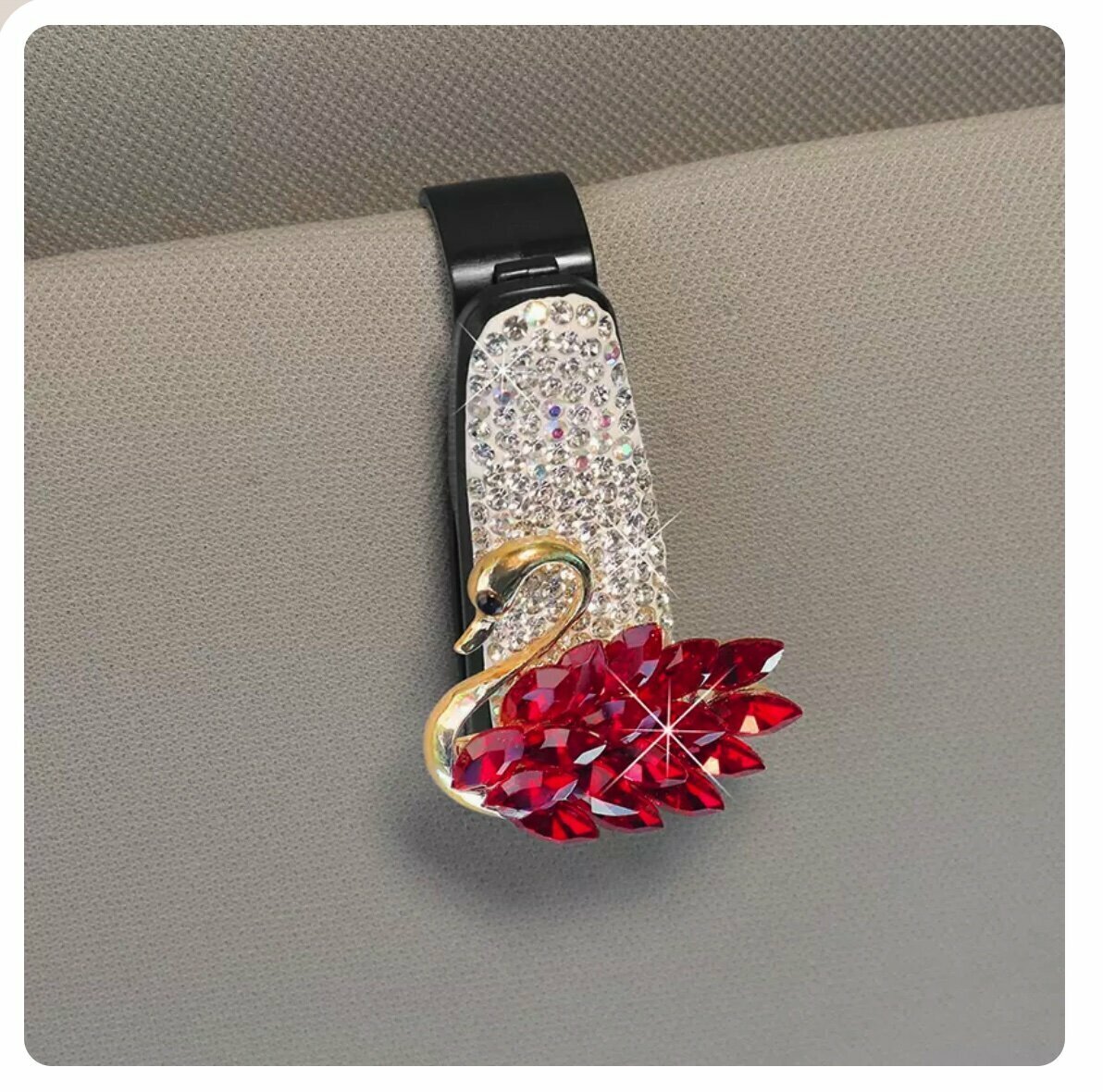 Popular car sun visor glasses clip (color diamond glasses clip + red swan)