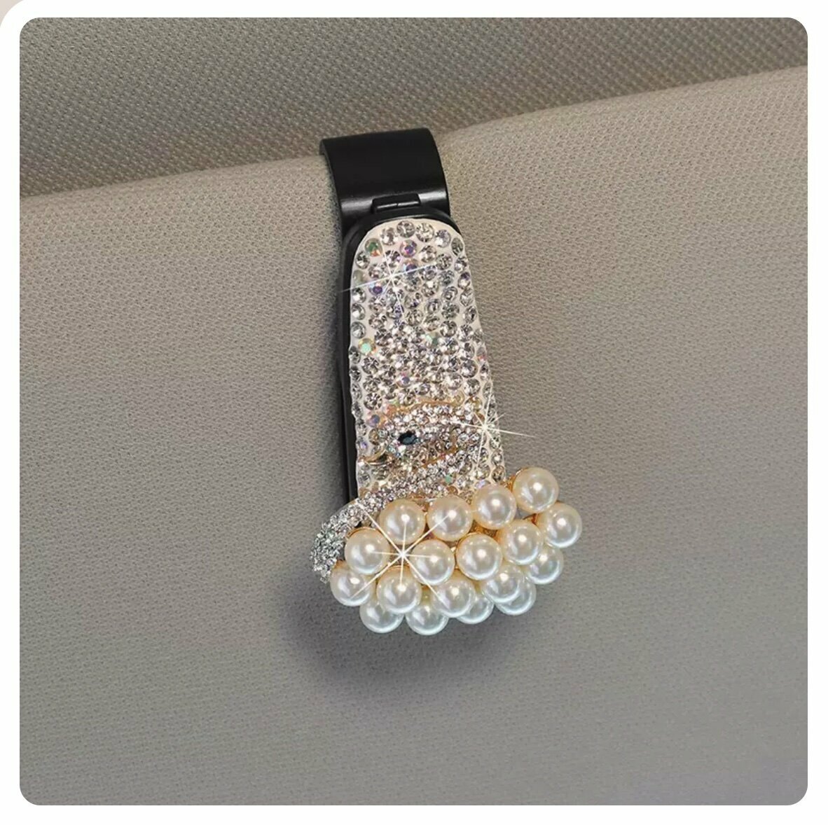 Popular car sun visor glasses clip (color diamond glasses clip + pearl swan)