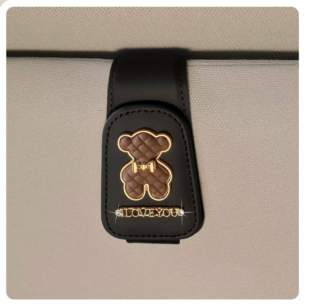 Popular multifunctional magnetic car sunglasses storage box (black glasses clip, dark brown bear)