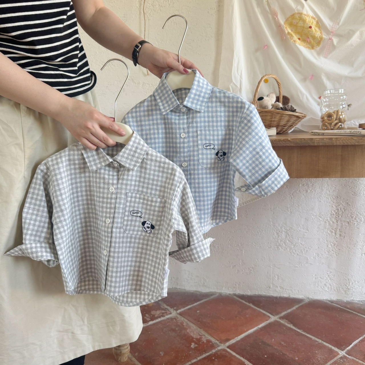 方格小狗狗領子上衣