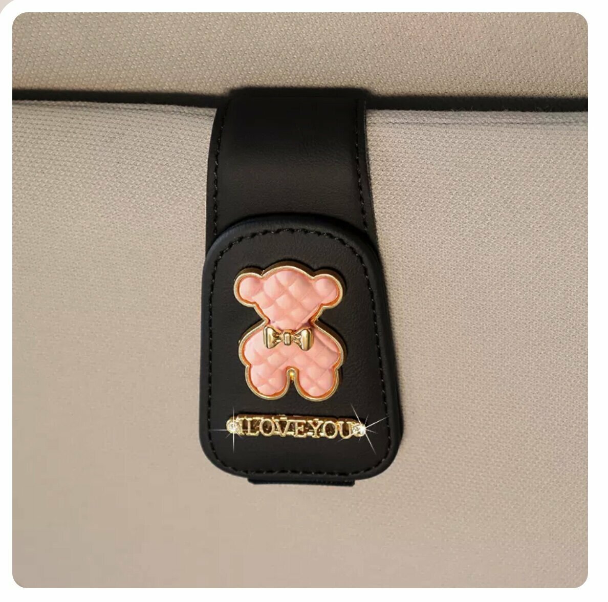 Popular multifunctional magnetic car sunglasses storage box (black glasses clip, Pink Bear)