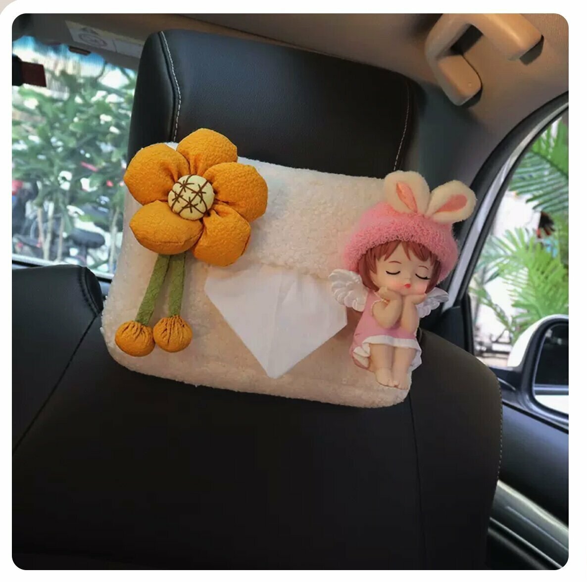 Hot recommended car seat back hanging tissue box (orange flower + Annie)