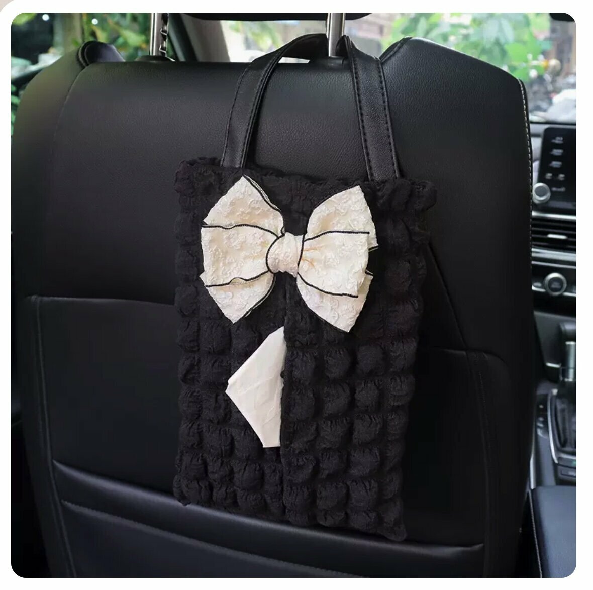 Hot trolley-mounted paper towel storage bag (black with white flowers)