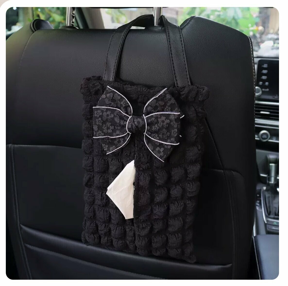 Hot trolley-mounted paper towel storage bag (black with black flower knot)