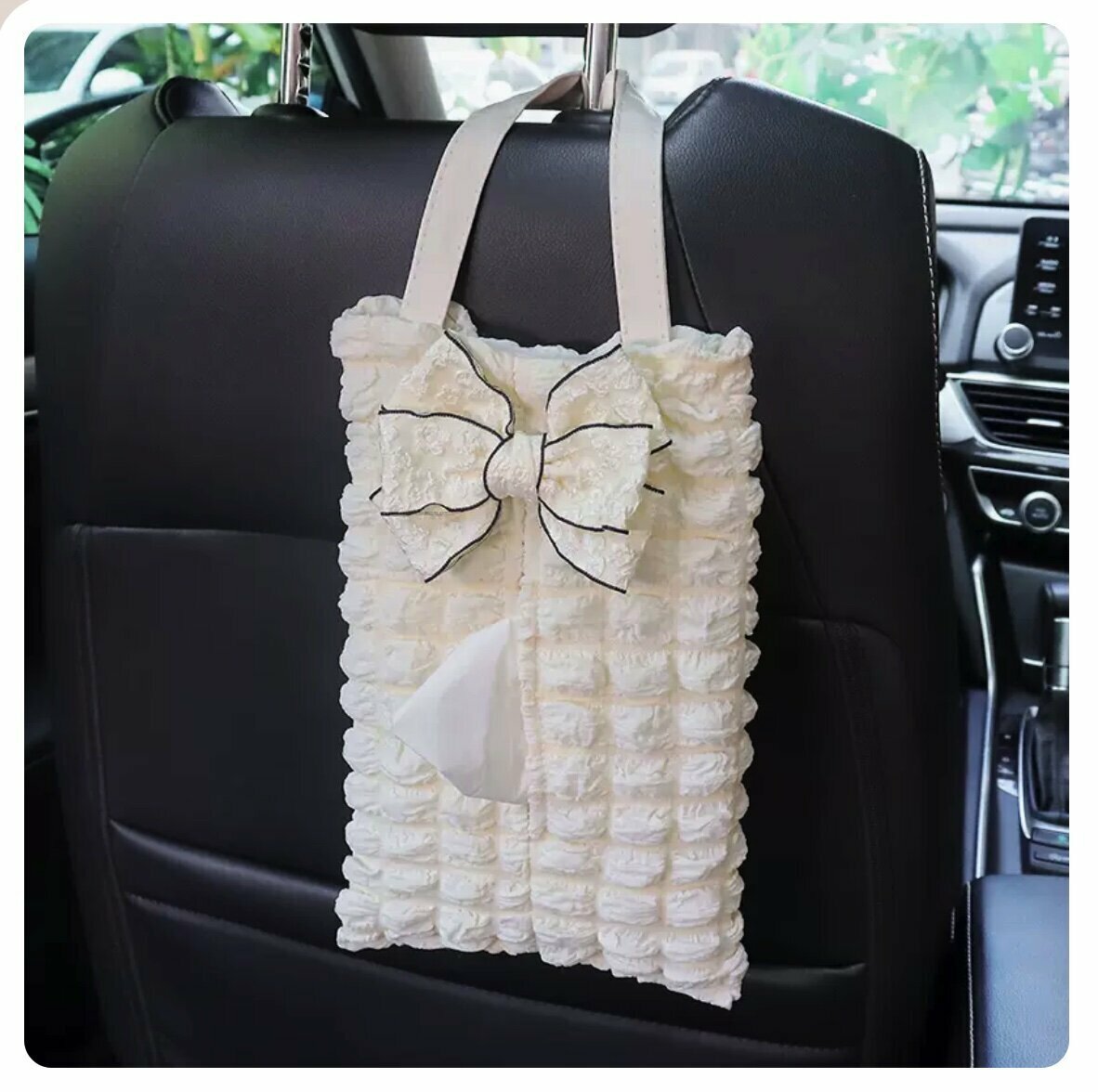 Hot trolley-mounted paper towel storage bag (white with white flowers)