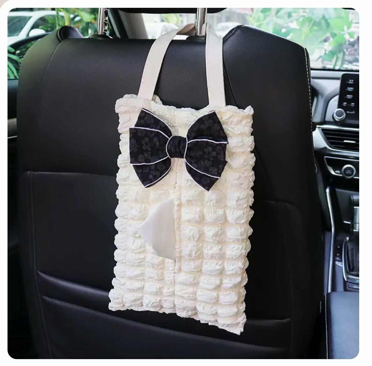 Hot trolley-mounted paper towel storage bag (white with black flower knot)