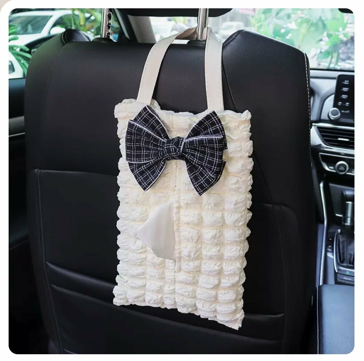 Hot trolley-mounted paper towel storage bag (white plaid knot)