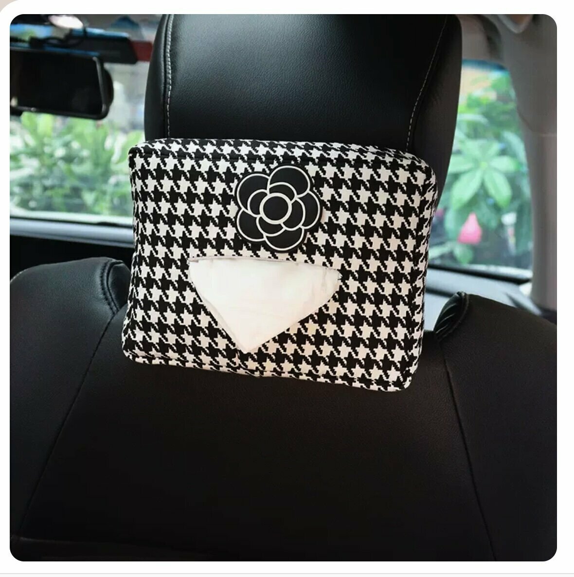 Hot trolley houndstooth tissue box (black camellia, 14.5*21.5*4.5cm)