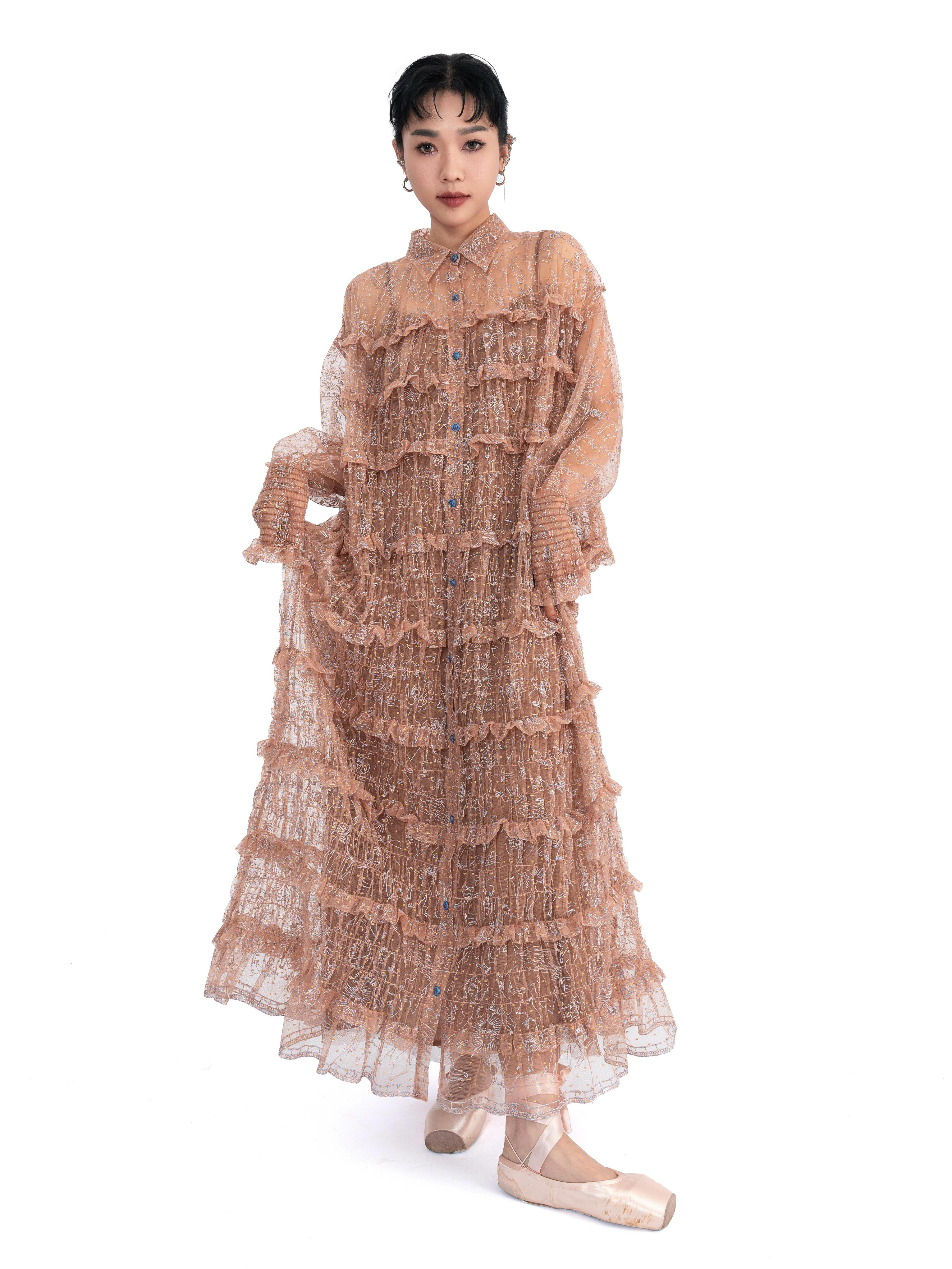 HERMANA天使網紗荷葉恤衫裙 (現貨款式）