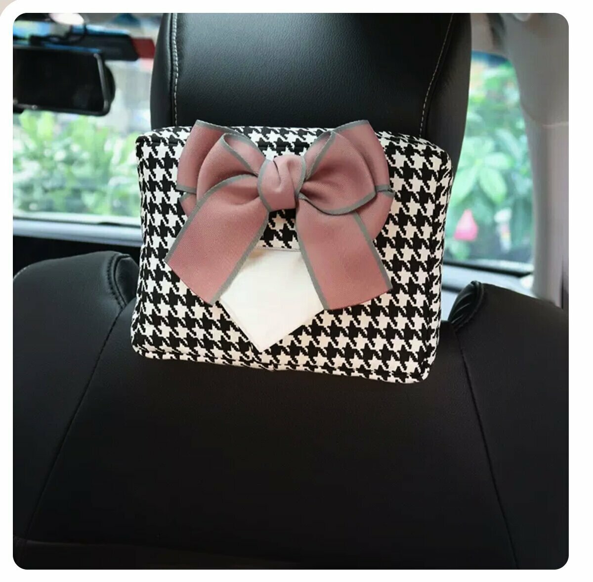 Hot trolley houndstooth tissue box (pink bow, 14.5*21.5*4.5cm)
