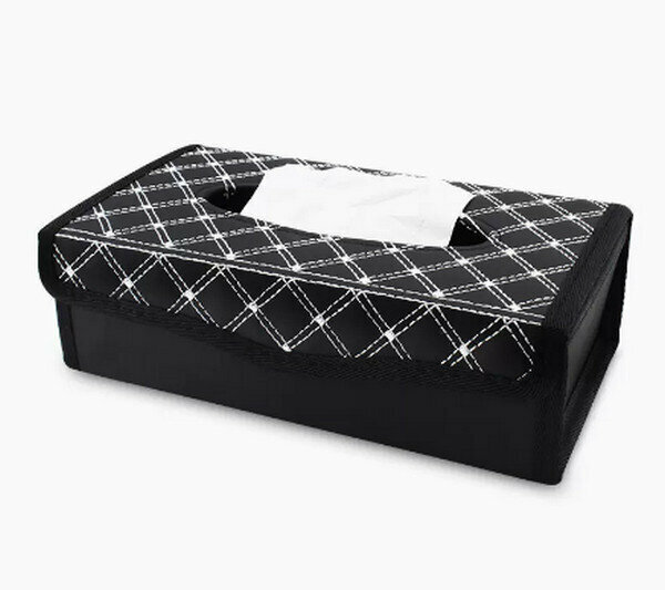 Popular car tissue box - black with white lines - foldable