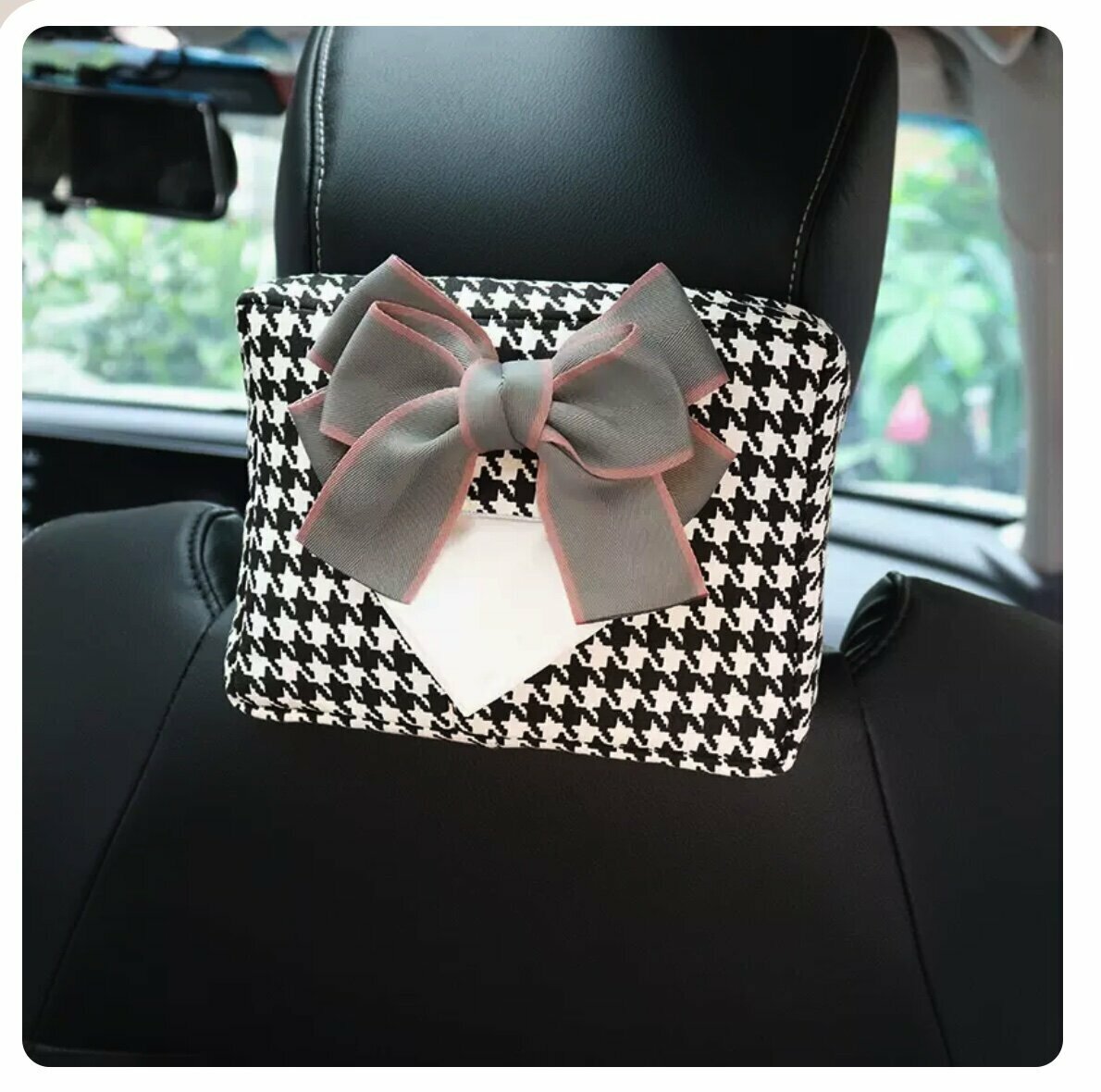 Hot trolley houndstooth tissue box (grey bow, 14.5*21.5*4.5cm)