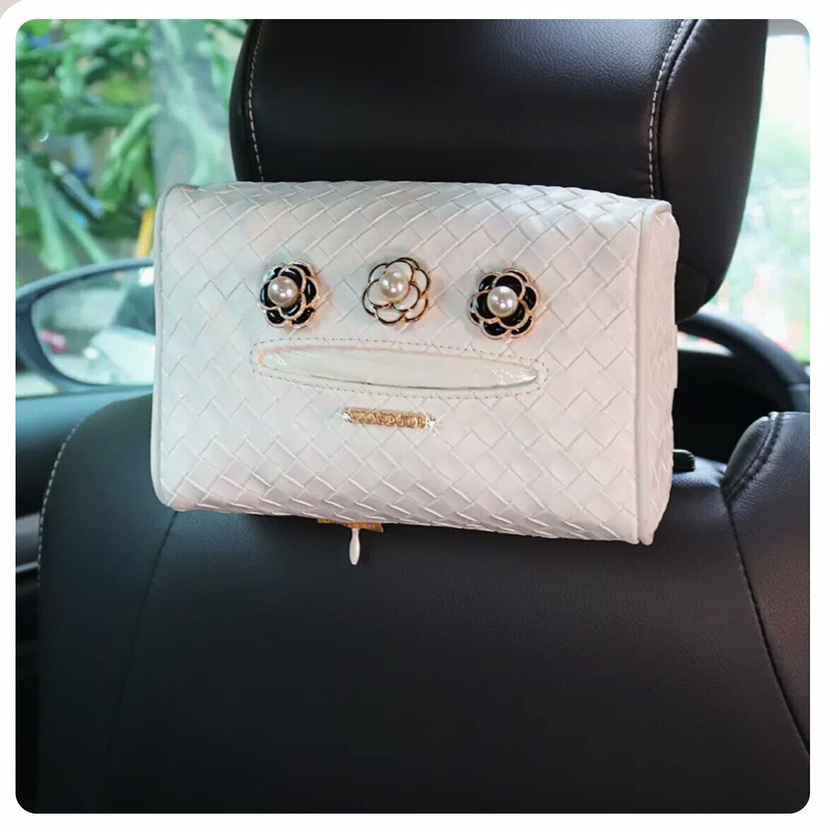 Hot push car hanging paper box (white woven bag, camellia)