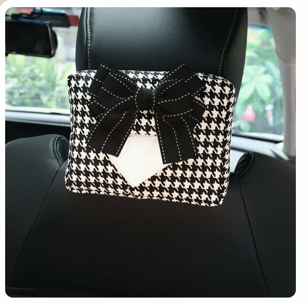 Hot trolley houndstooth tissue box (black bow on edge, 14.5*21.5*4.5cm)