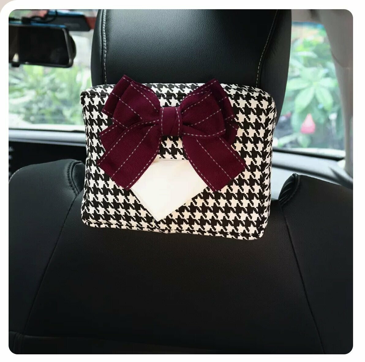 Hot trolley houndstooth tissue box (red bow on edge, 14.5*21.5*4.5cm)