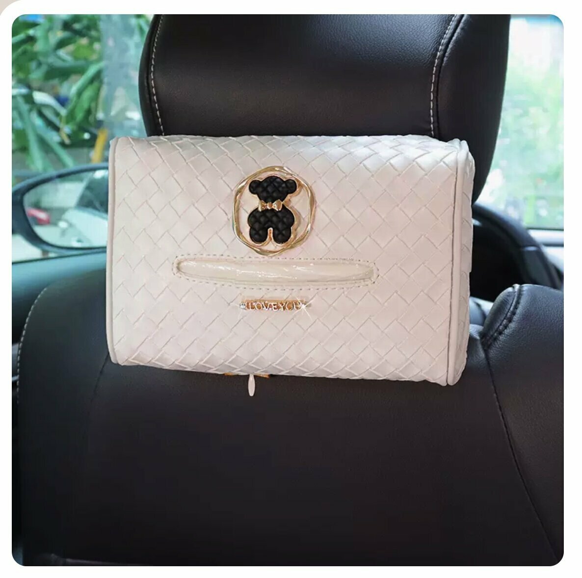 Hot push car hanging paper box (white woven bag, black bear)