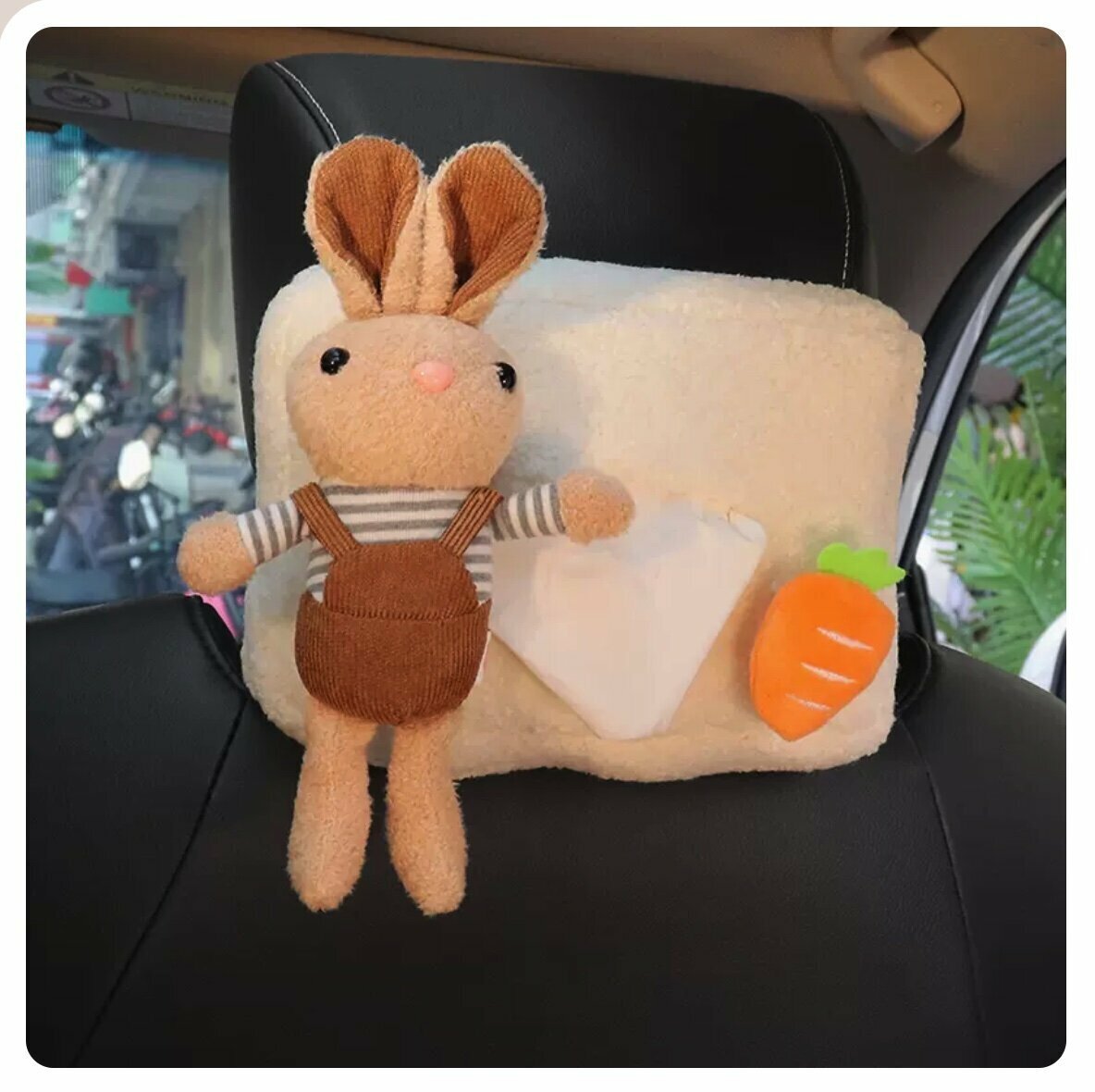 Hot cart mounted tissue box (long-eared rabbit brown, 21*21*15cm)