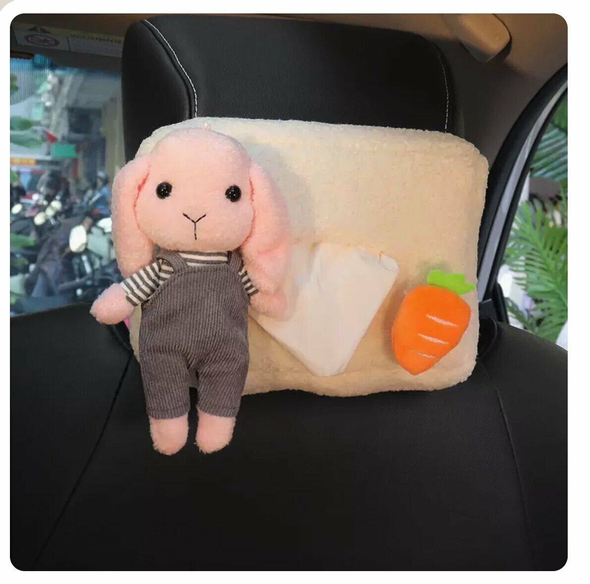 Hot trolley mounted tissue box (strap rabbit pink, 21*21*15cm)