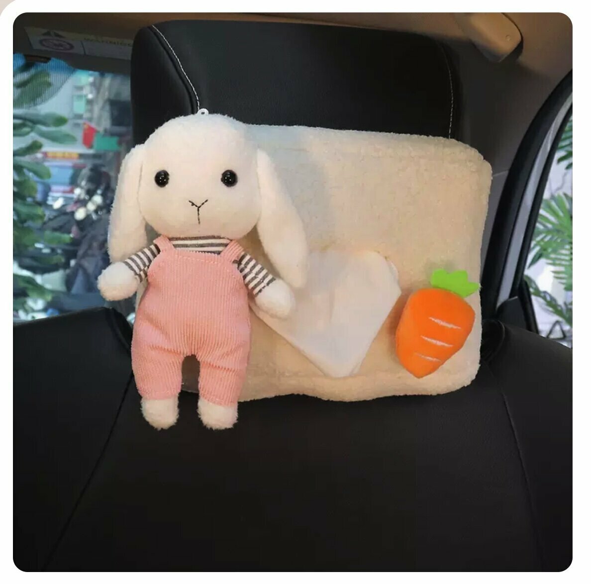 Hot trolley-mounted tissue box (strap rabbit white, 21*21*15cm)