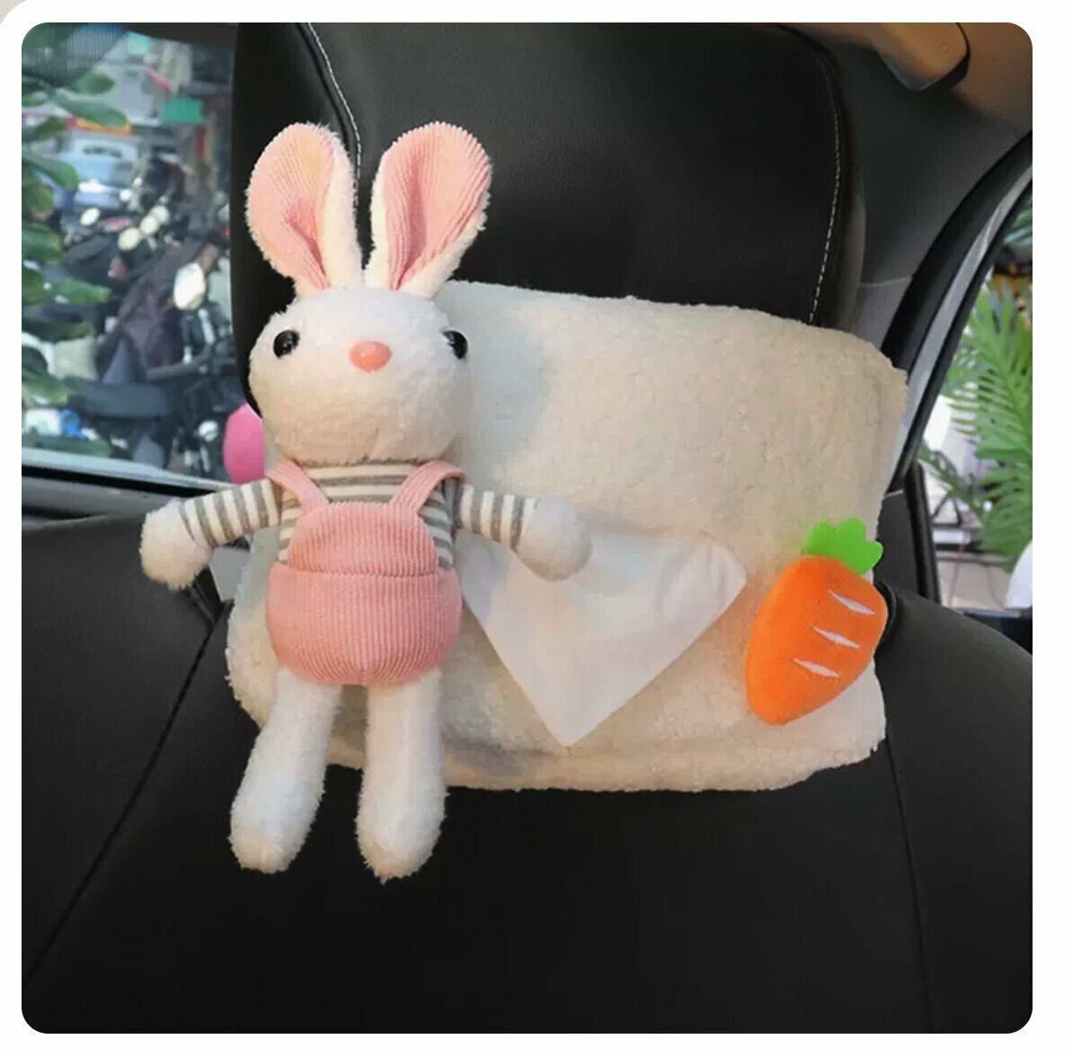 Hot cart mounted tissue box (long-eared rabbit white, 21*21*15cm)