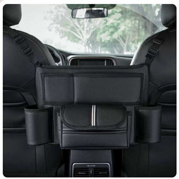 Hot recommended car storage bag (H312 black and white webbing between seats (classic lychee pattern) A style black)