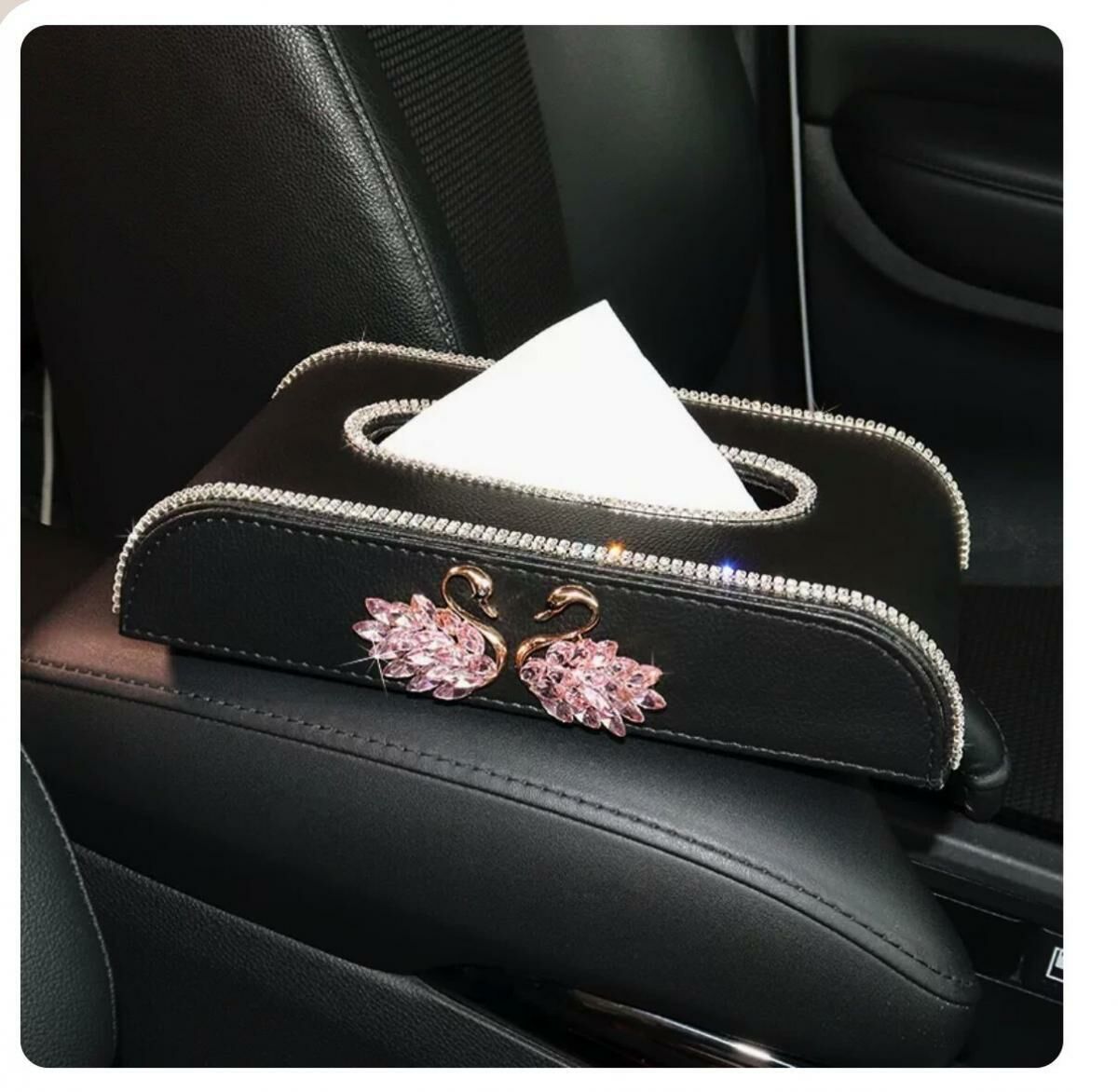 Hot trolley diamond-encrusted tissue box (left and right pink swan)