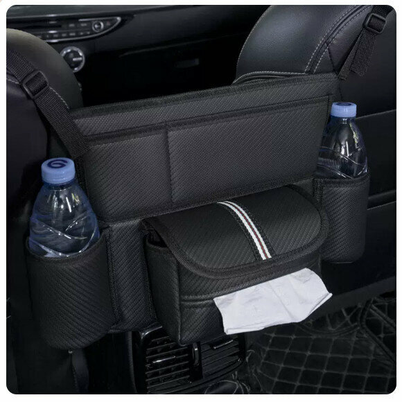 Hot recommended car storage bag (H313 black and white webbing between seats (sports carbon fiber pattern) A style black)