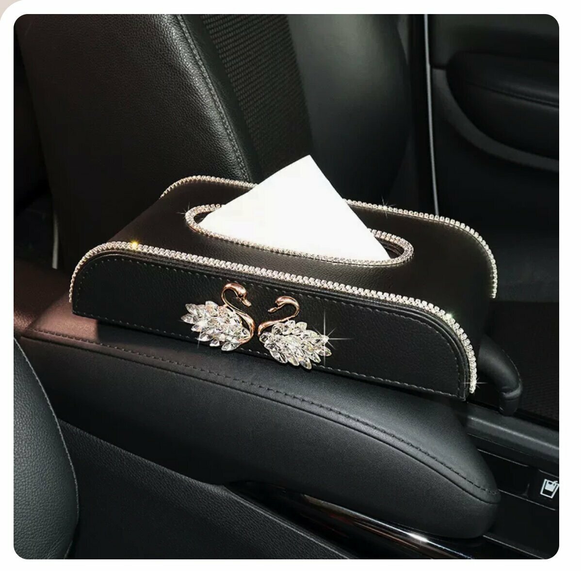 Hot trolley diamond-encrusted tissue box (transparent swans on the left and right)