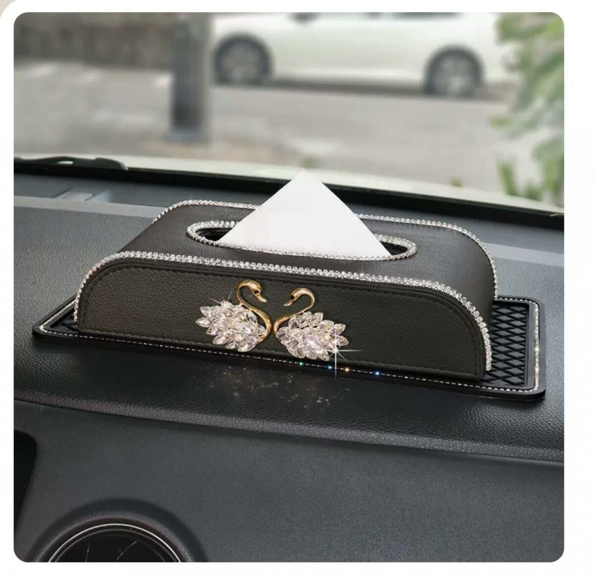 Hot cart diamond-encrusted tissue box (left and right see-through swan tissue box + anti-slip mat)