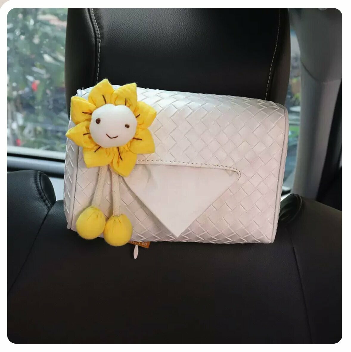 Hot trolley-mounted woven pattern paper box (white woven bag, yellow smiley face)