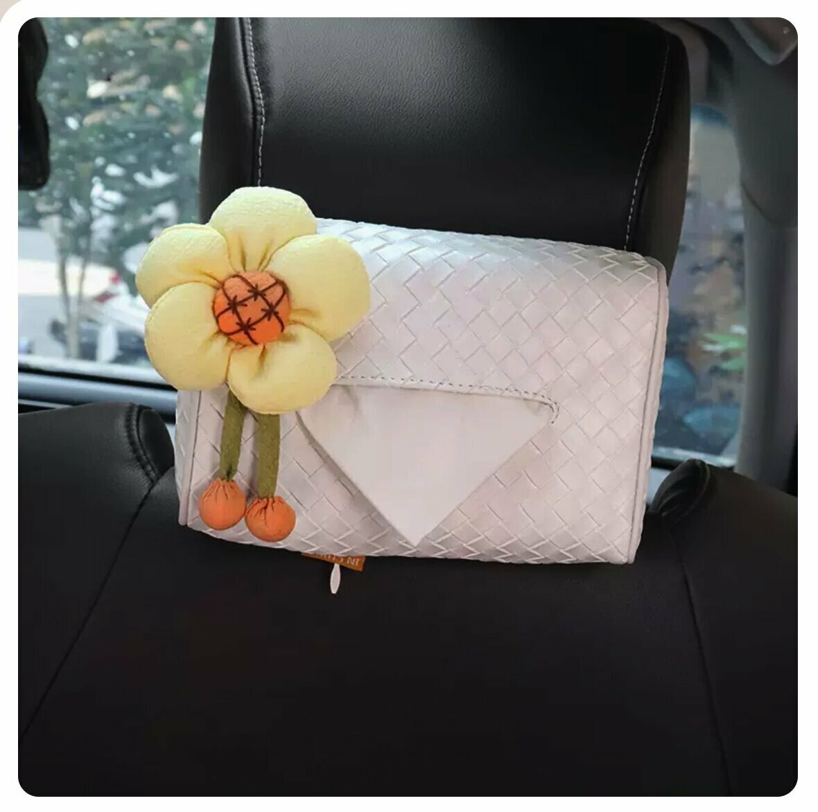 Hot trolley-mounted woven pattern paper box (white woven bag, light yellow flowers)
