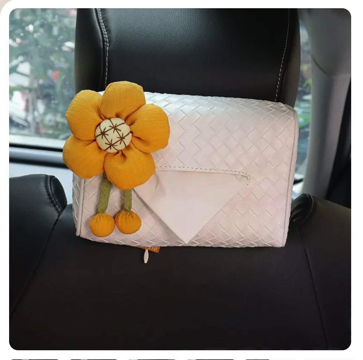 Hot trolley-mounted woven pattern paper box (white woven bag, dark yellow flowers)