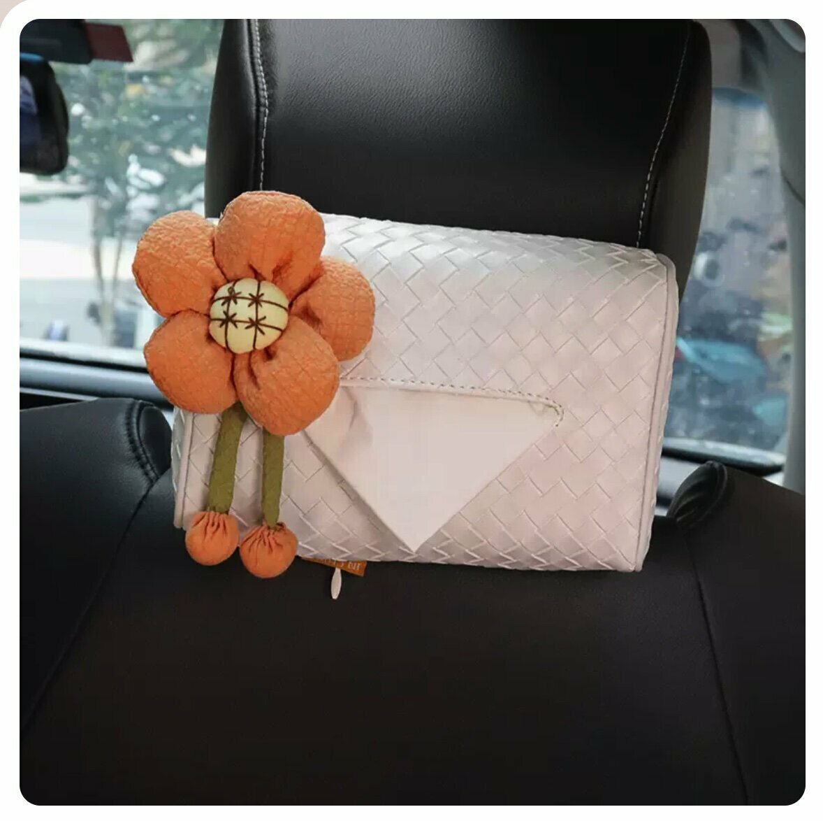 Hot trolley-mounted woven pattern paper box (white woven bag, Korean pink flowers)