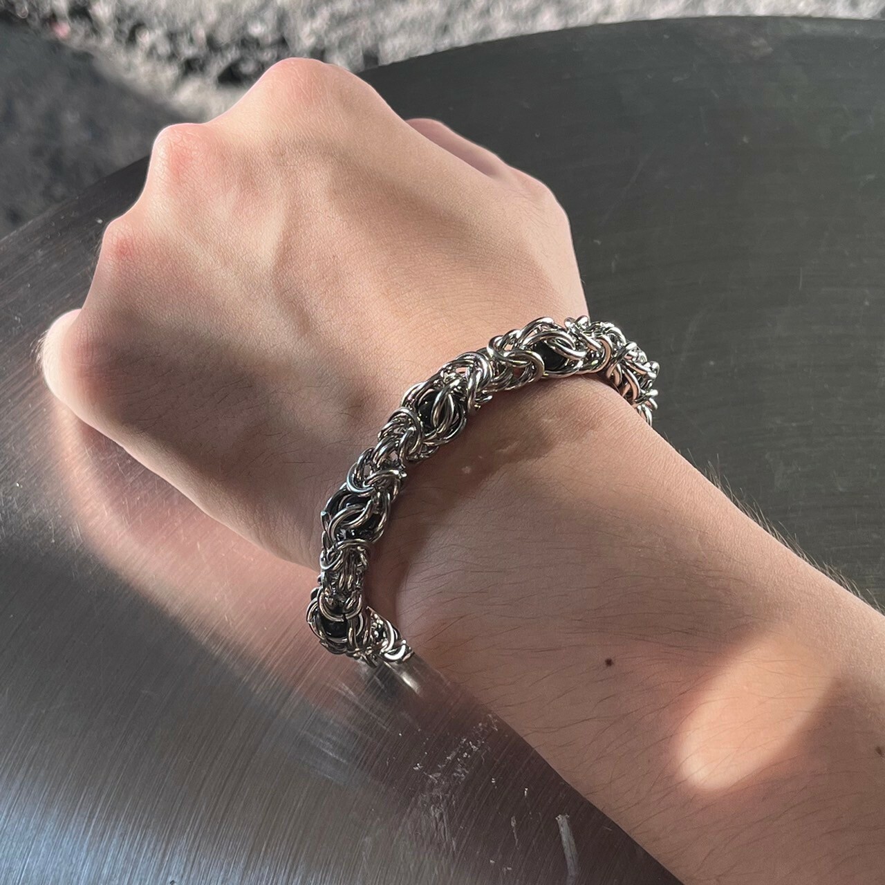 【SS 現貨】 粗鍊編織纏繞黑珠手鍊
