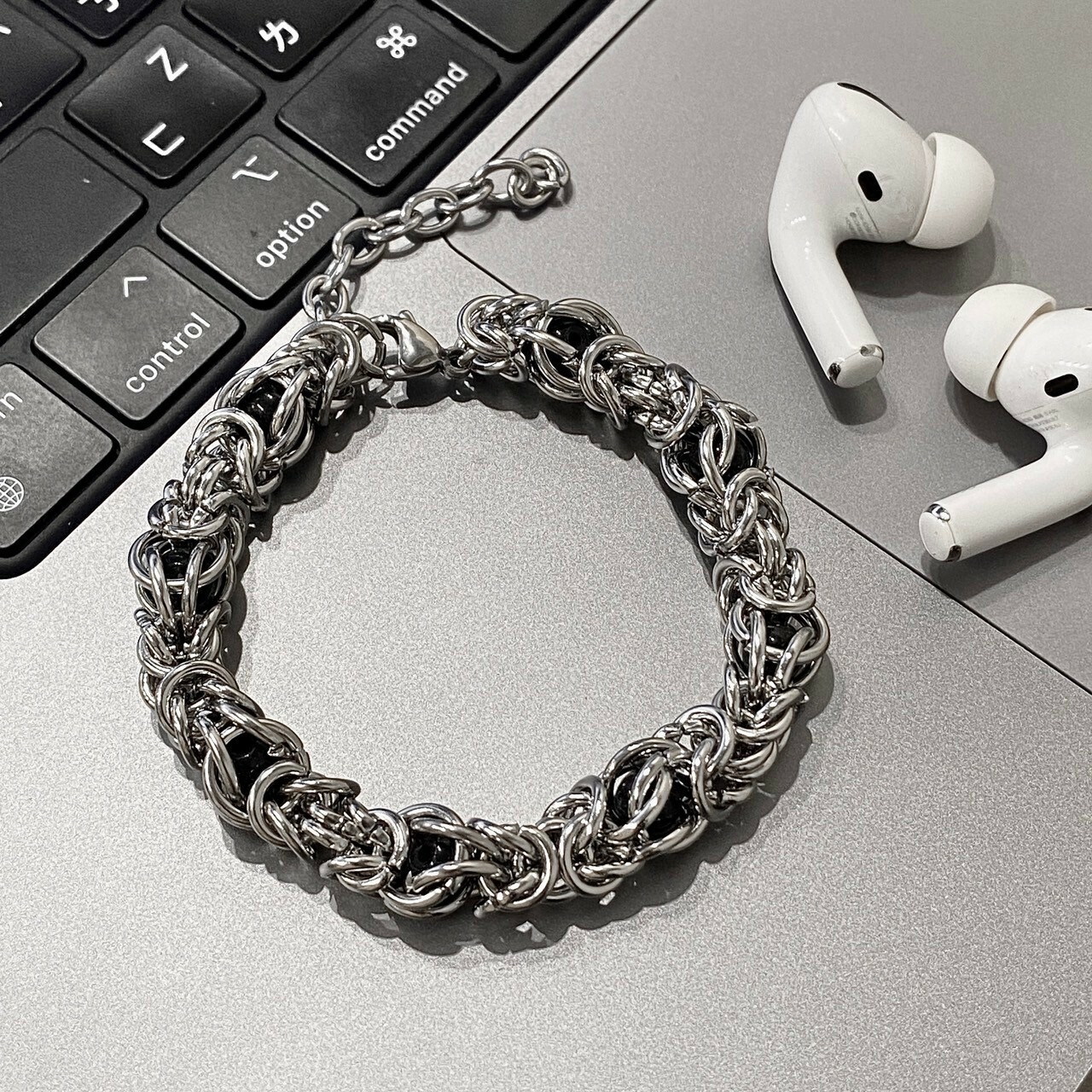 【SS 現貨】 粗鍊編織纏繞黑珠手鍊