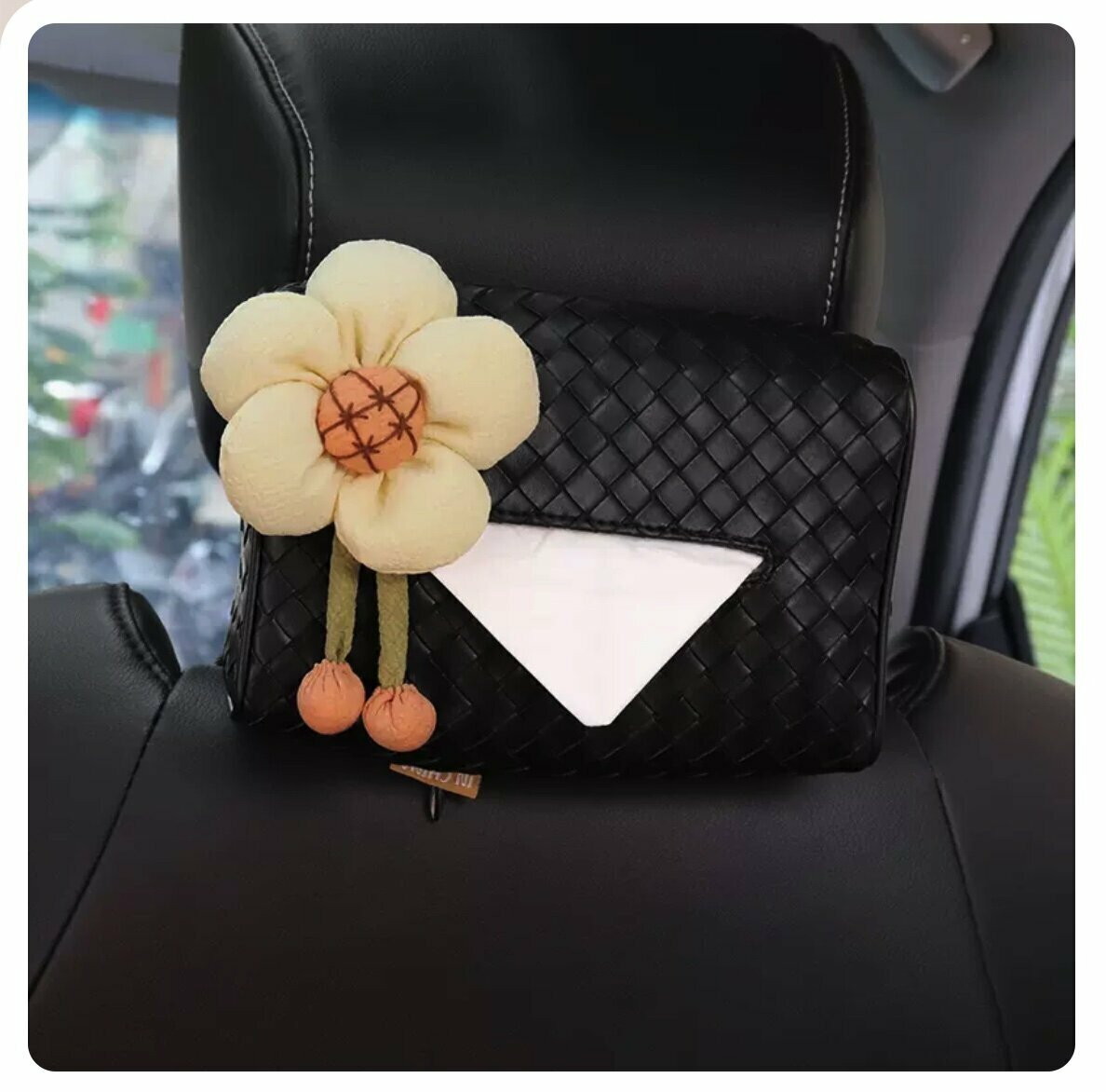 Hot trolley-mounted woven pattern paper box (black woven bag, light yellow flowers)