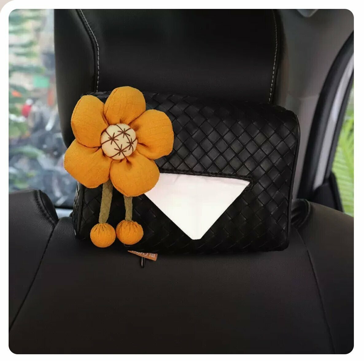 Hot trolley-mounted woven pattern paper box (black woven bag, dark yellow flowers)