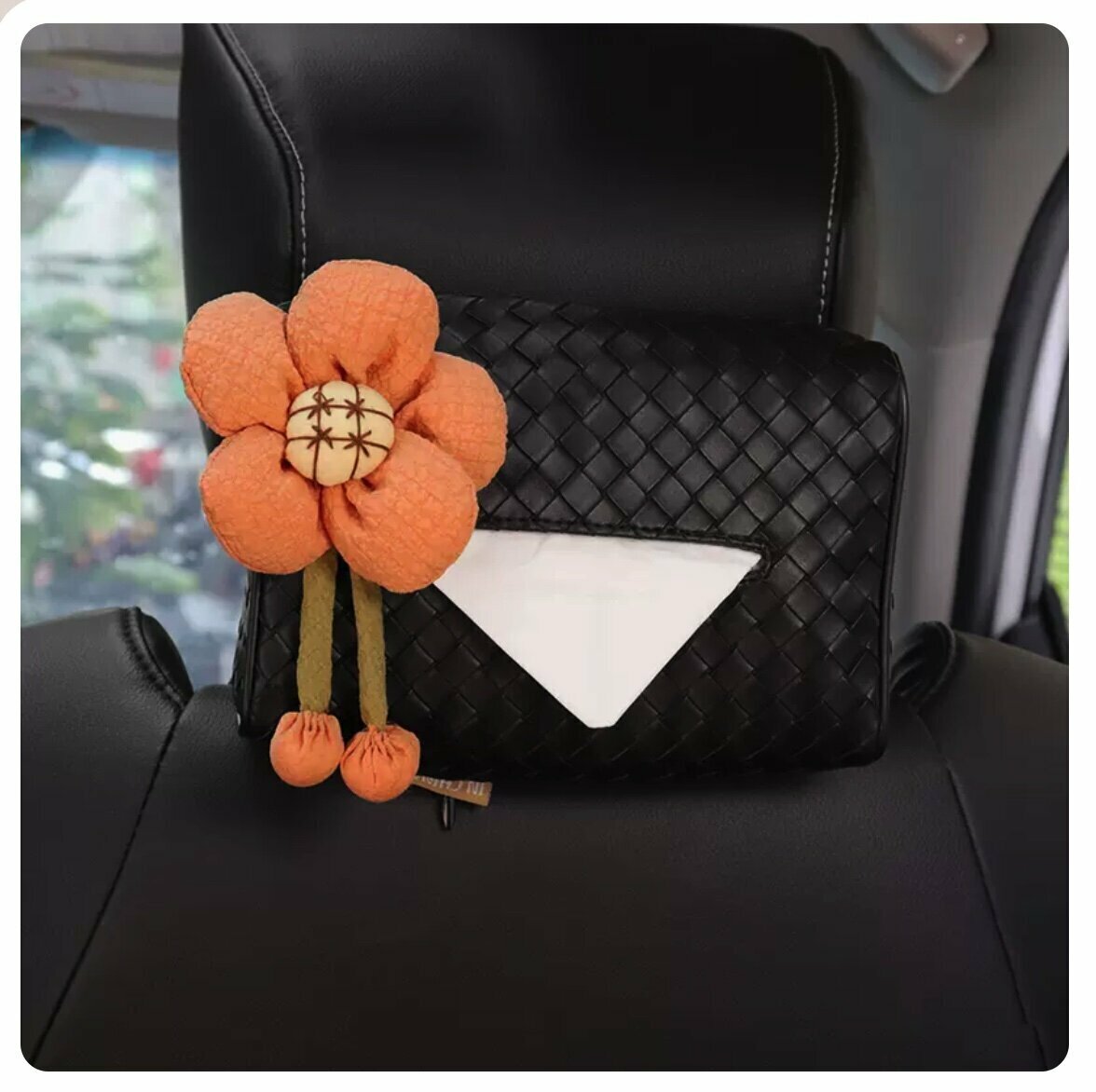 Hot trolley-mounted woven pattern paper box (black woven bag, Korean pink flowers)