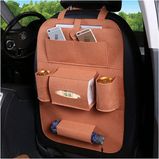 Hot push car seat back with multifunctional seat bag (wool sticky cloth brown)