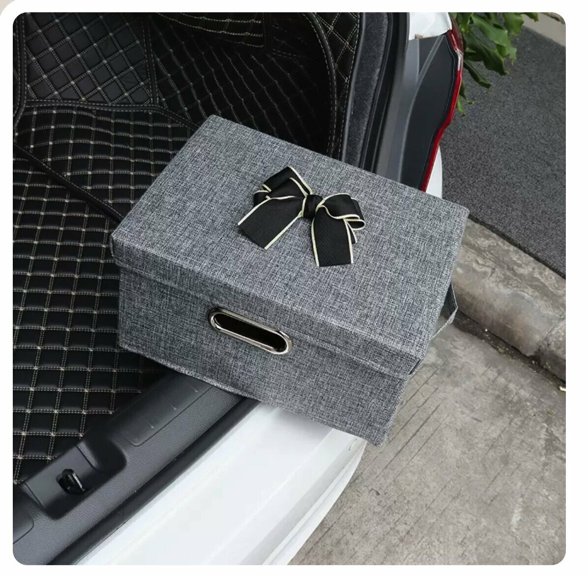 Hot push foldable car trunk storage box (black bow, gray box small size)