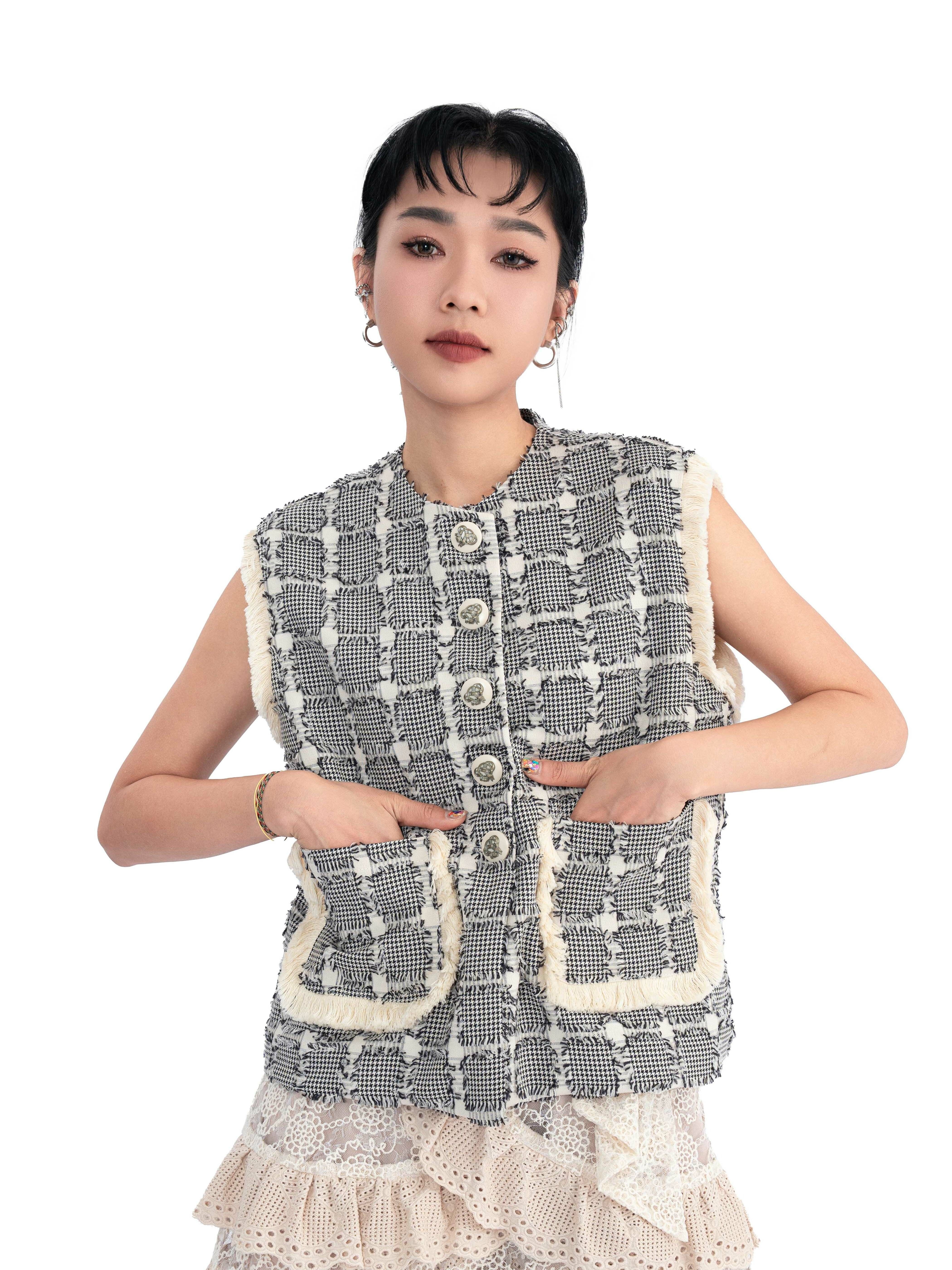 蘇蘇邊格仔背心外套 (現貨款式）