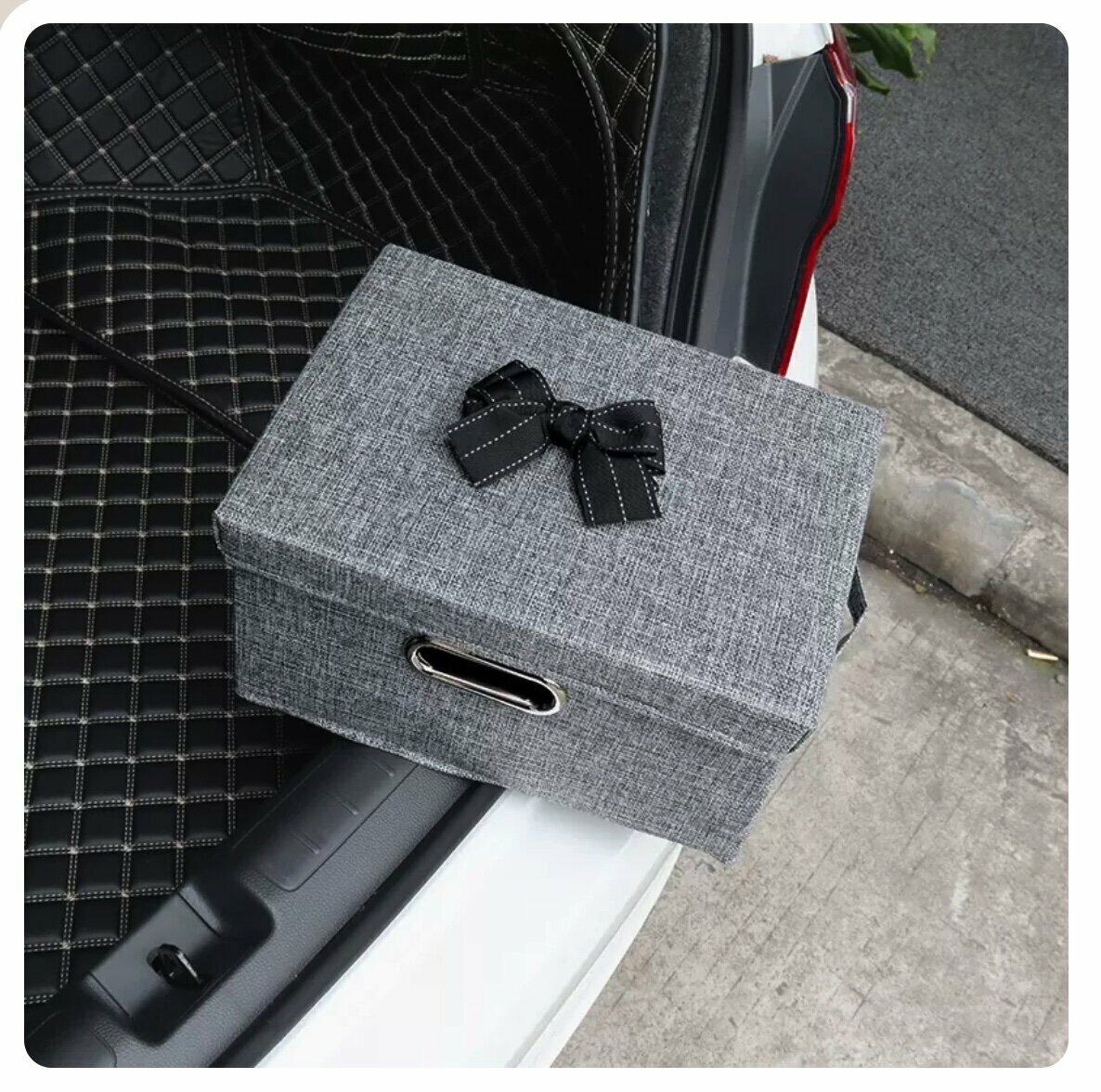 Hot push foldable car trunk storage box (black silk gray box small size)