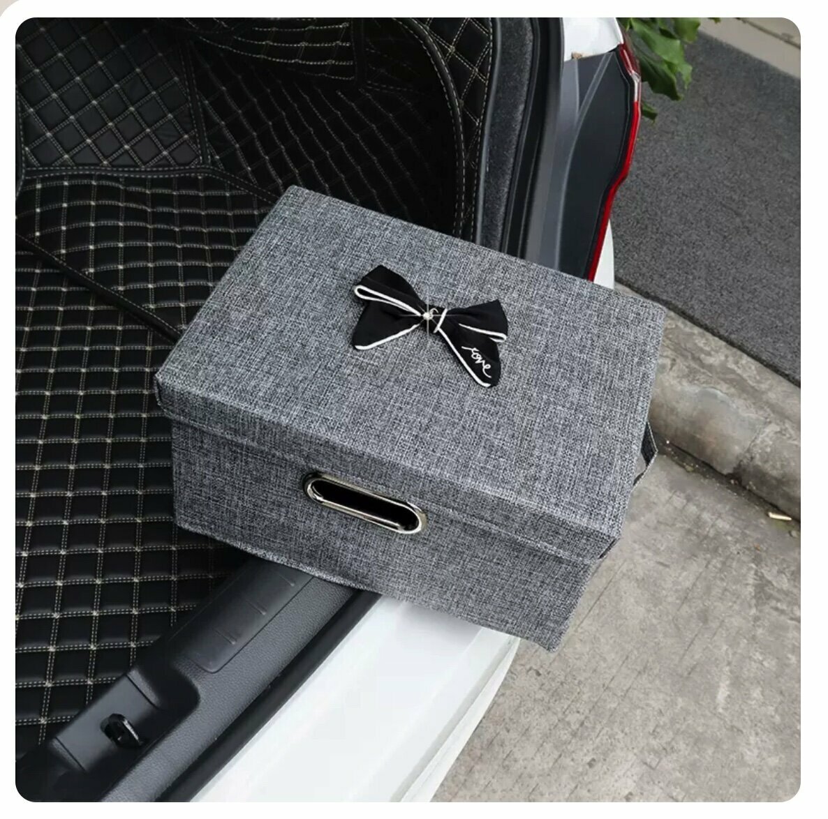 Hot recommended foldable car trunk storage box (black love, gray box small size)