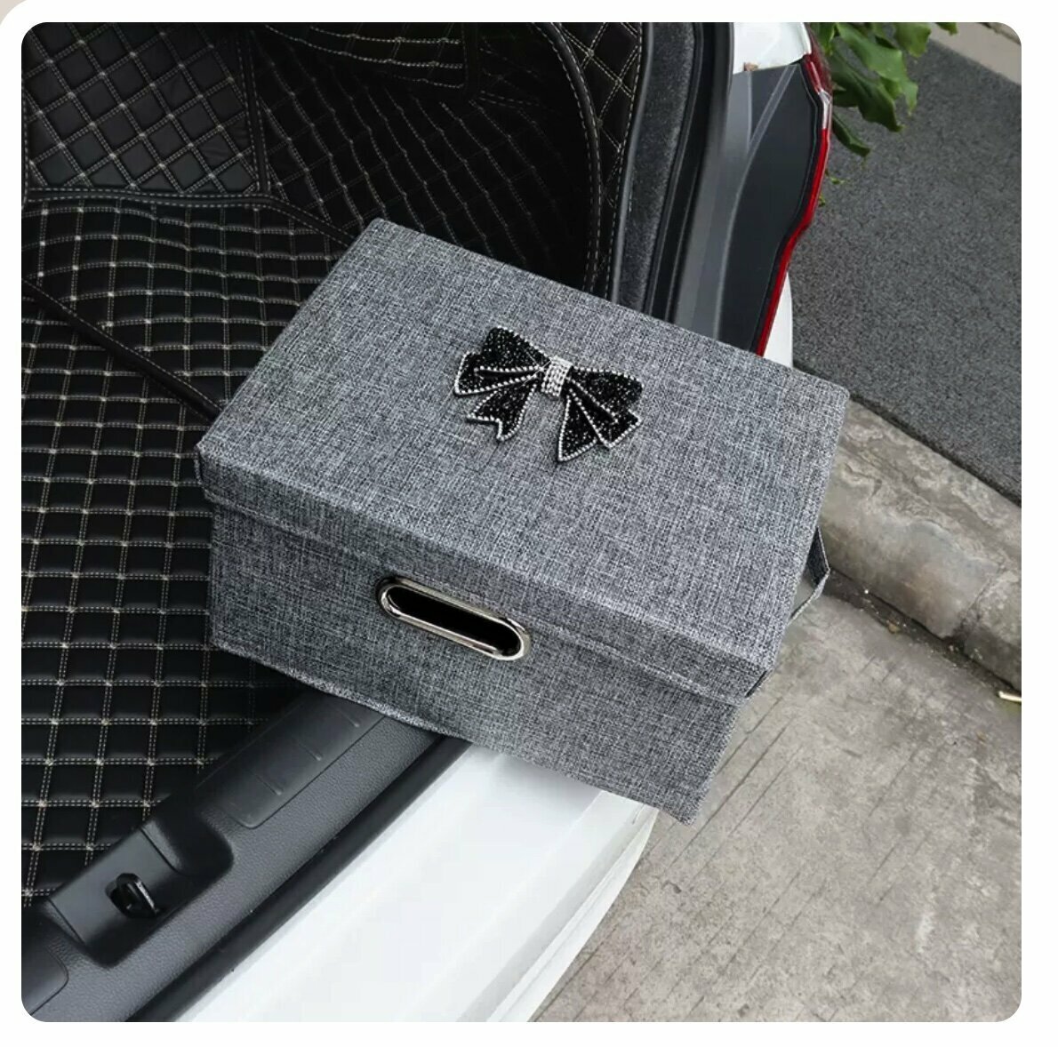 Hot recommended foldable car trunk storage box (Diamond Bow Tie Gray Box Small)