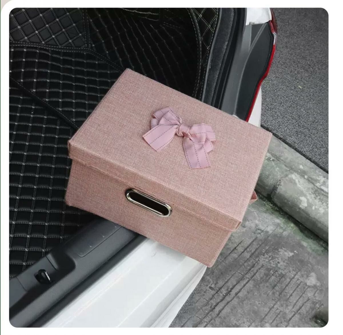 Hot push foldable car trunk storage box (pink silk cloth pink box small size)
