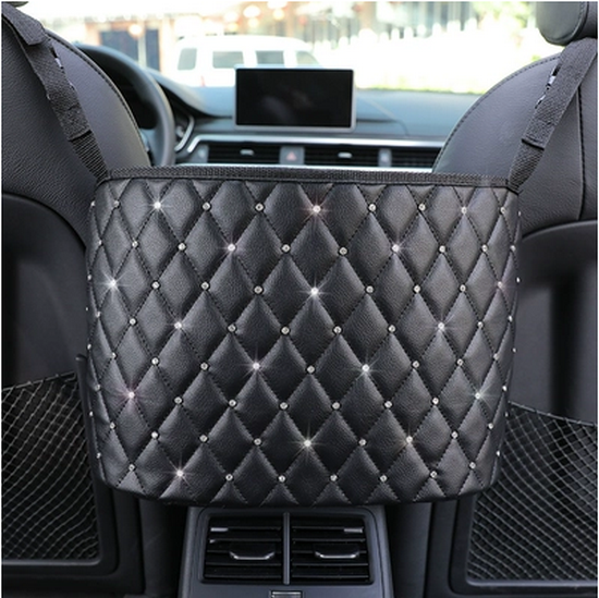Hotly recommended car seat bag storage bag storage mesh bag (leather model, black tile) [please contact customer service to confirm the delivery style after placing the order]