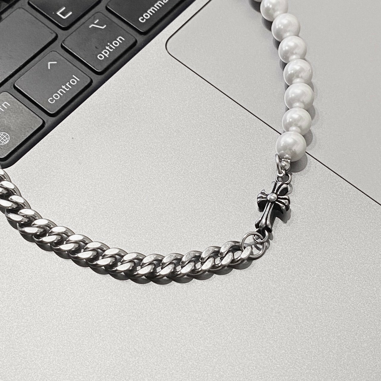 【SS 現貨】珍珠十字架銀鍊