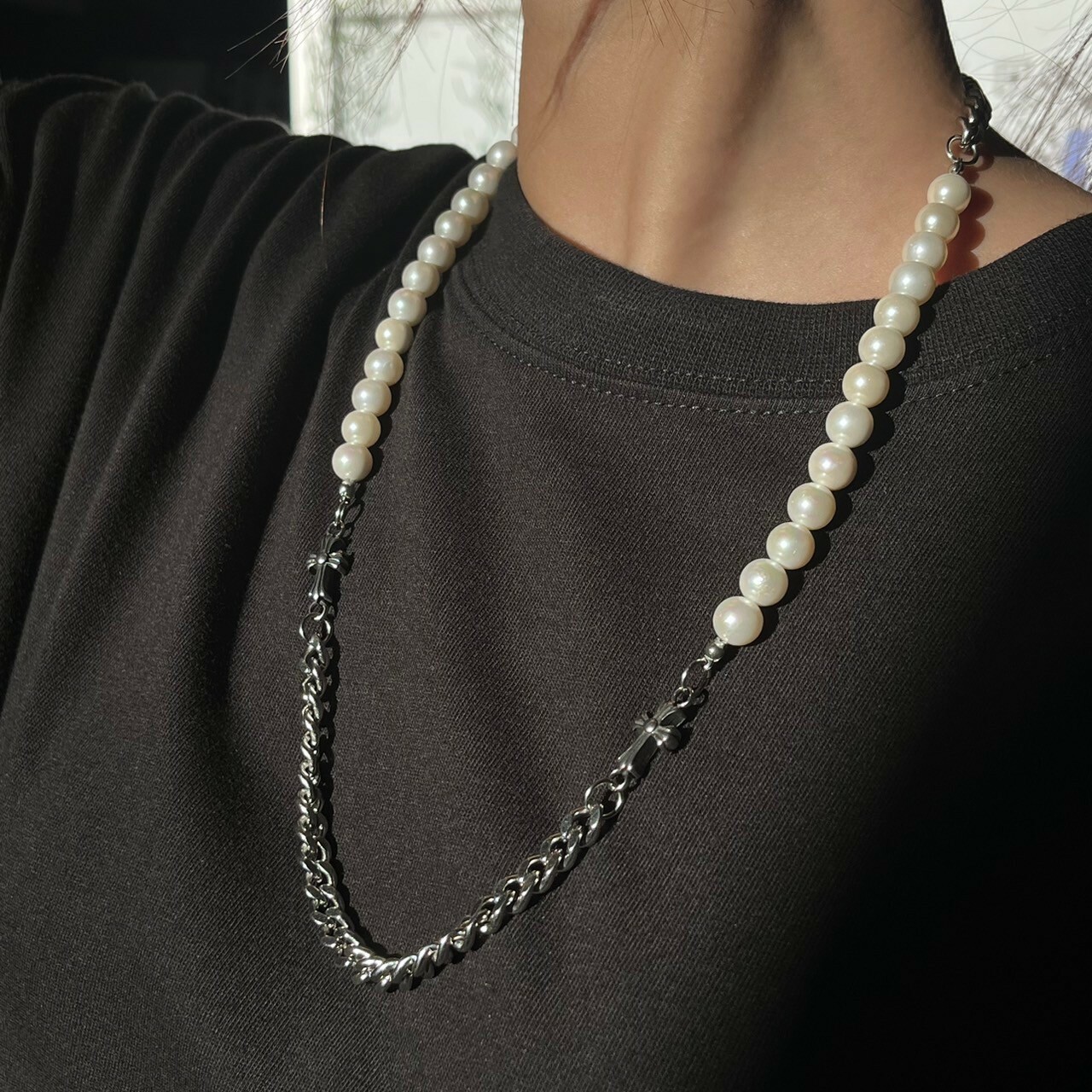 【SS 現貨】珍珠十字架銀鍊