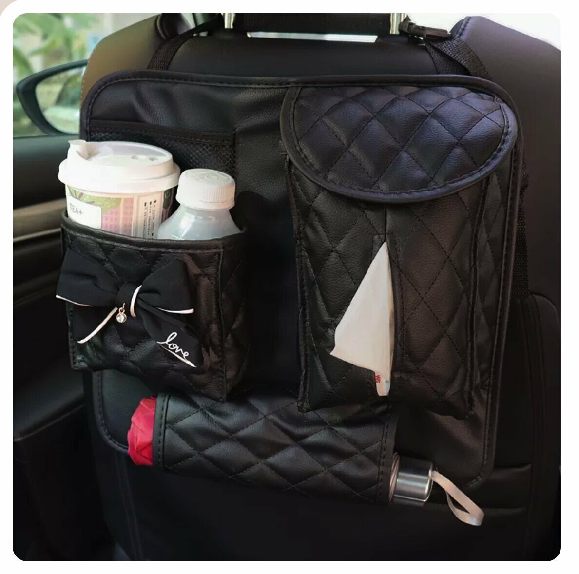 Hot push car seat back storage bag (love bow)